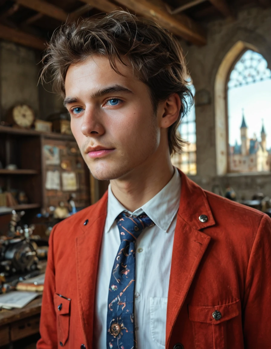 score_9, score_8_up, score_7_up, score_6_up, 
(photo, photorealistic, masterpiece, source_photo, realistic, professional photo:1.4), 
boy, 
a beautiful steampunk boy, cowboy shot, short black stylish hair, bangs, red jacket, shirt, tie, cog, blue eyes, look at the view, workshop, steampunk, intricate design, outdoors, 
(medieval dark castle:1.4), 
<lora:detailed_eye_model:1>, 
<lora:detailed_notrigger:0.6>,  
<lora:d3t41l3dXLP:0.4>, 
<lora:mimimeter:-1>, 
<lora:1dkXLP:0.2>, 
EZRealPONYXL,