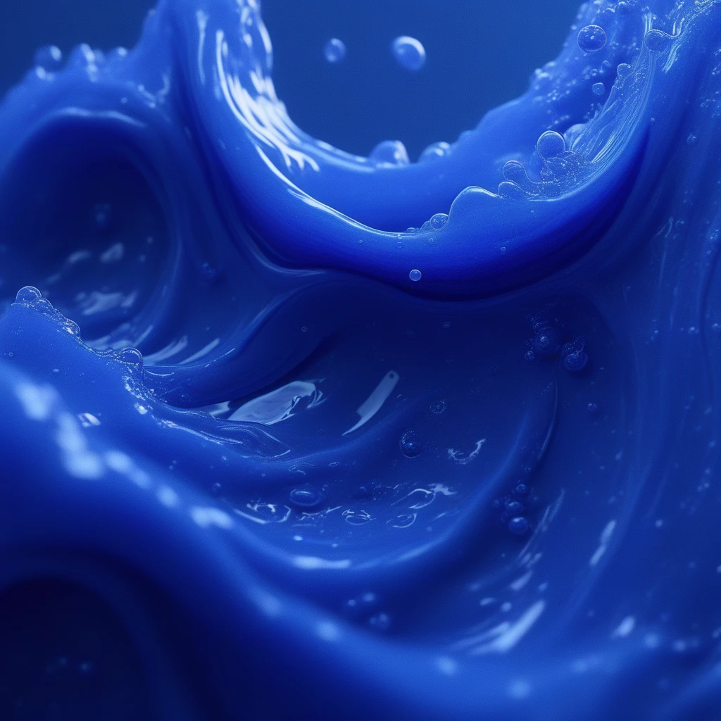 blueslimedx, Abstract digital art piece that appears to be a close-up of a blue liquid or substance. the liquid is flowing in a wave-like pattern, creating a sense of movement and depth. the blue color is vibrant and stands out against the dark background. the texture of the liquid is smooth and fluid, with small bubbles and droplets scattered throughout. the overall effect is one of energy and movement. the image has a dreamy and ethereal quality, with the blue color blending together to create a beautiful and dynamic composition.