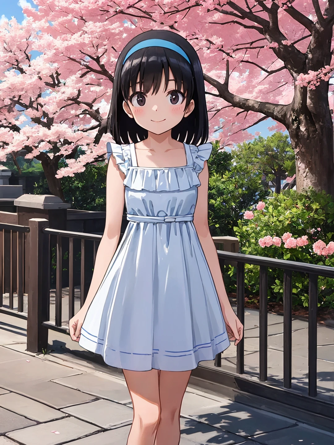 <lora:Nogiwa_Mami_0R:0.7>
nogiwamami, black hair, medium hair, black eyes, hairband
dress, skirt
masterpiece, best quality, ultra-detailed, detailed, detailed skin, absurdres, 8k, digital art
1girl, solo, facing viewer, standing, looking at viewer, standing, cowboy shot, smile
(outdoors, park, cherry blossoms, tree, bush, flower bed, grass, road, street, asphalt, stone floor)