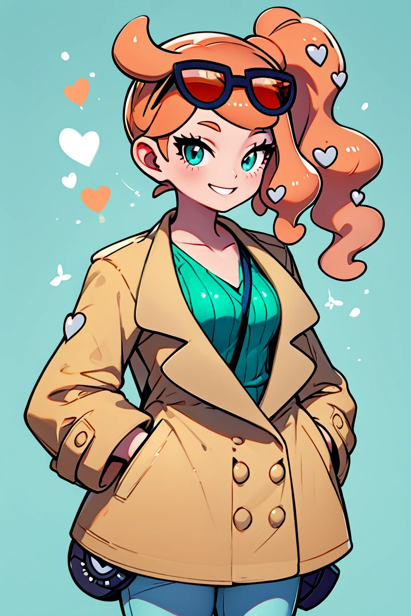 score_9, score_8_up, score_8, medium breasts, (curvy), cute, eyelashes,       ,,, , ,,, zzSonia, aqua eyes, long hair, orange hair, long hair, side ponytail, coat, hair ornament, heart, heart hair ornament, brown coat, ribbed shirt, shirt, sunglasses, eyewear on head,  <lora:Sonia_Pokemon_PDXL:1.0>,    ,,,, BREAK, smile, looking at viewer, cowboy shot, ,,, embedding:zPDXL, Expressiveh, ,,, <lora:CuteToonPDXL:1.0>, <lora:SDXLFaeTastic2400:0.5>, <lora:Expressive_H-000001:0.4>,