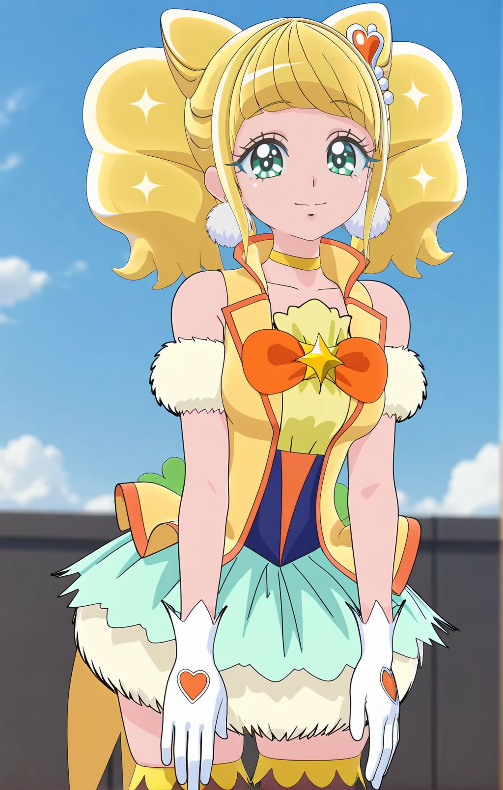1girl, solo, female, (oshino_shinobu),<lora:loraOshinoShinobu-v1:0.6>, (blonde) (blonde_hair), (yellow_hair), ((long_hair)), ((bangs)), (yellow_eyes), blush, cute, innocent face, pointy_ears, (blush_stickers), flat_chest, dress, white_dress, bow, standing, looking_back global illumination, hdri, subsurface scattering, masterpiece, 4k,<lora:trigger_style:1>trigger studio artstyle, anime screencap
