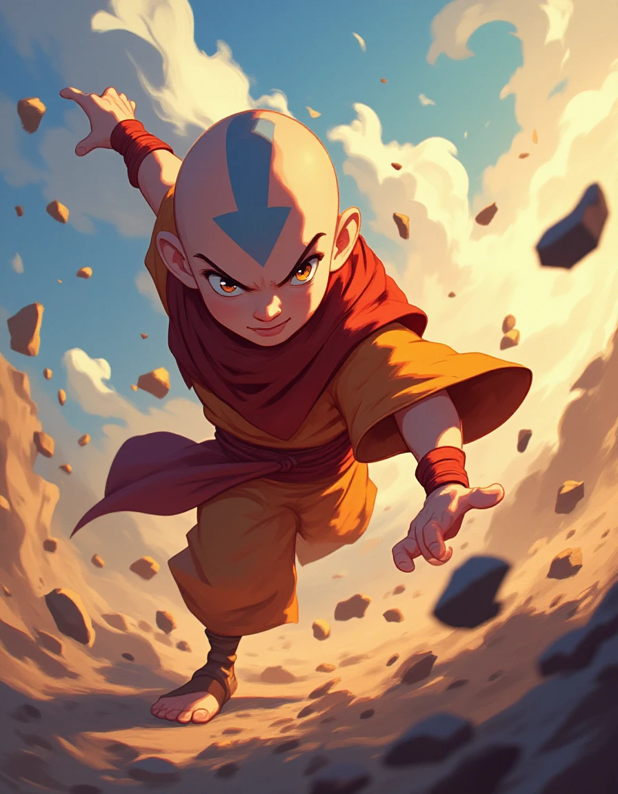 Cartoon style, Aang, the last airbender, action scene  <lora:Saturday_Morning_Cartoon_Style_FLUX-000009:1>