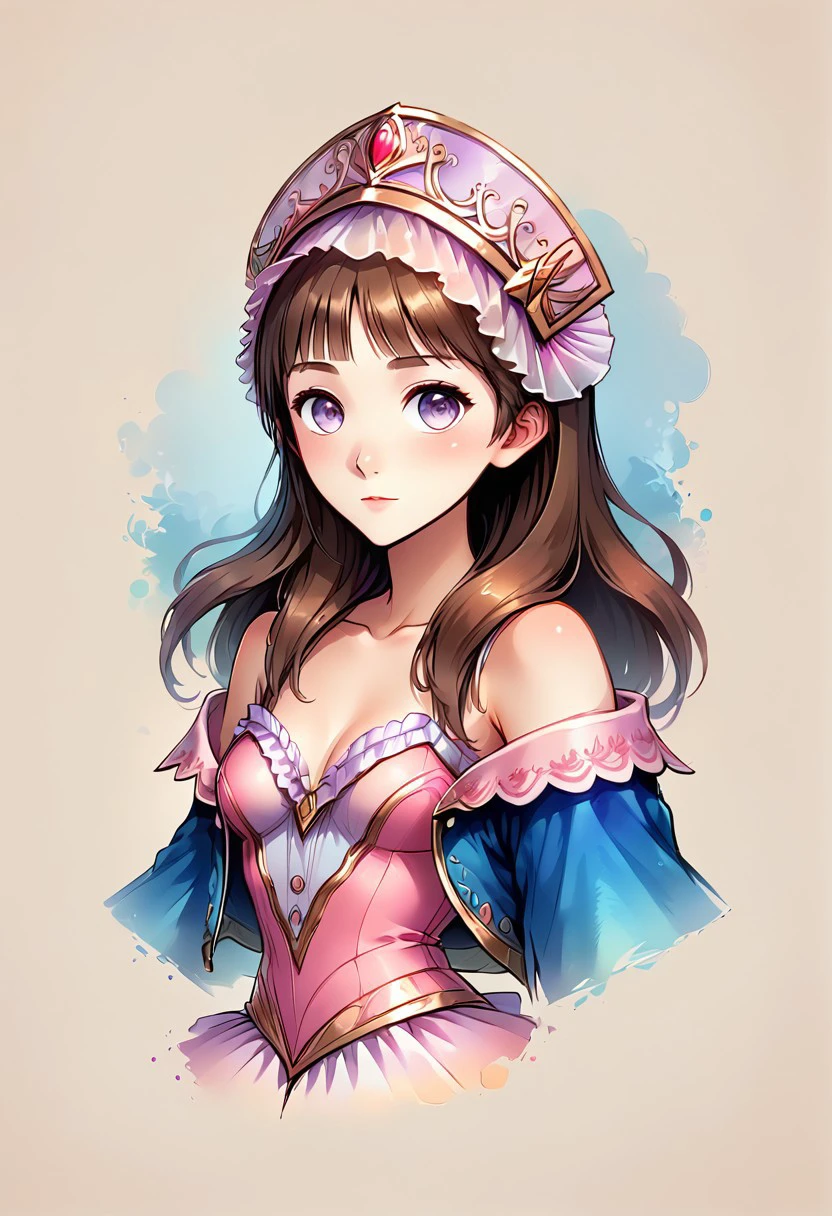 Faded Headshot, faded bottom, faded edges ,score_9,score_8_up,score_7_up,score_6_up,score_5_up,
1girl, totooria helmold, \(Atelier Totori\)/,(ultra HD quality details), brown hair, long hair, hair over shoulder, bangs, light purple eyes,
pink dress, two-tone dress,  frills,  collarbone, bare shoulders, off shoulders, jacket, blue jacket, white skirt, blue sleeves, detached sleeves, pink headdress, pink footwear,
, digital illustration, disney, rule 63, full body, perfect anatomy, perfect face, butt showing esthetically, abstract beauty, beautiful, centered, looking at the camera, approaching perfection, dynamic, moonlight, highly detailed, watercolor painting, artstation, concept art, smooth, sharp focus, illustration, 
(upper body:1.2), (close up:1.5), portrait, small breasts,