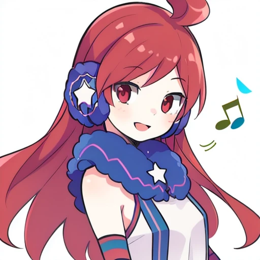 SF-A2 Miki, Red hair, Striped socks, Blue socks, Red socks, Robot, Blue headphones, smiling, 1girl, singing
