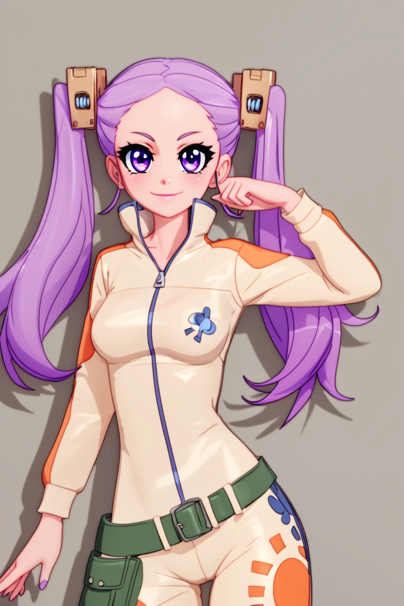 score_9, score_8_up, score_8, medium breasts, (curvy), cute, eyelashes,       ,,, , zzWahanly, 1girl, solo, purple eyes, long hair, purple hair, twintails, hair ornament, belt, jumpsuit,<lora:WahanlyShumeTenchi_PDXL:1.0>,,,, BREAK, smile, closed mouth, looking at viewer, cowboy shot,  ,,, embedding:zPDXL, Expressiveh, ,,, <lora:MantisStyle_PDXL_v2:0.8>, <lora:SDXLFaeTastic2400:0.5>, <lora:Expressive_H-000001:0.4>,