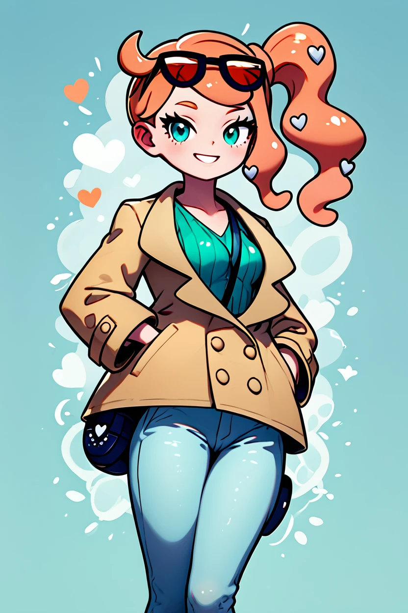 score_9, score_8_up, score_8, medium breasts, (curvy), cute, eyelashes,       ,,, , ,,, zzSonia, aqua eyes, long hair, orange hair, long hair, side ponytail, coat, hair ornament, heart, heart hair ornament, brown coat, ribbed shirt, shirt, sunglasses, eyewear on head,  <lora:Sonia_Pokemon_PDXL:1.0>,    ,,,, BREAK, socks, big shoes, ,,, smile, looking at viewer, cowboy shot, ,,, embedding:zPDXL, Expressiveh, ,,, <lora:CuteToonPDXL:1.0>, <lora:SDXLFaeTastic2400:0.5>, <lora:Expressive_H-000001:0.4>,