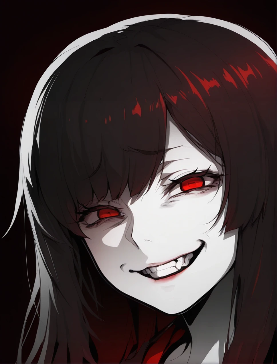 masterpiece, best quality, limited color palette,lineart, dark (theme),upper body,
1girl,solo,
edgGesugao,sadistic smile,teeth,edgGesugao facial expression
 <lora:edgGesugaoILS-000006:1>