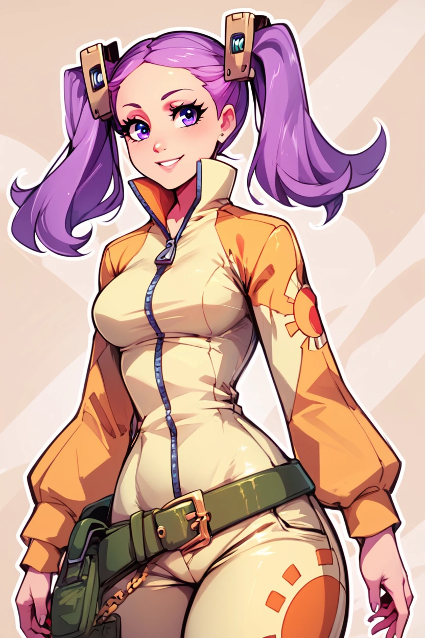 score_9, score_8_up, score_8, medium breasts, (curvy), cute, eyelashes,       ,,, , zzWahanly, 1girl, solo, purple eyes, long hair, purple hair, twintails, hair ornament, belt, jumpsuit,<lora:WahanlyShumeTenchi_PDXL:1.0>,,,, BREAK, smile, looking at viewer, ,,, abstract background, white outline, cowboy shot, ,,, embedding:zPDXL, Expressiveh, ,,, <lora:CatalystStylePDXL:0.6>, <lora:SDXLFaeTastic2400:0.5>, <lora:Expressive_H-000001:0.4>,