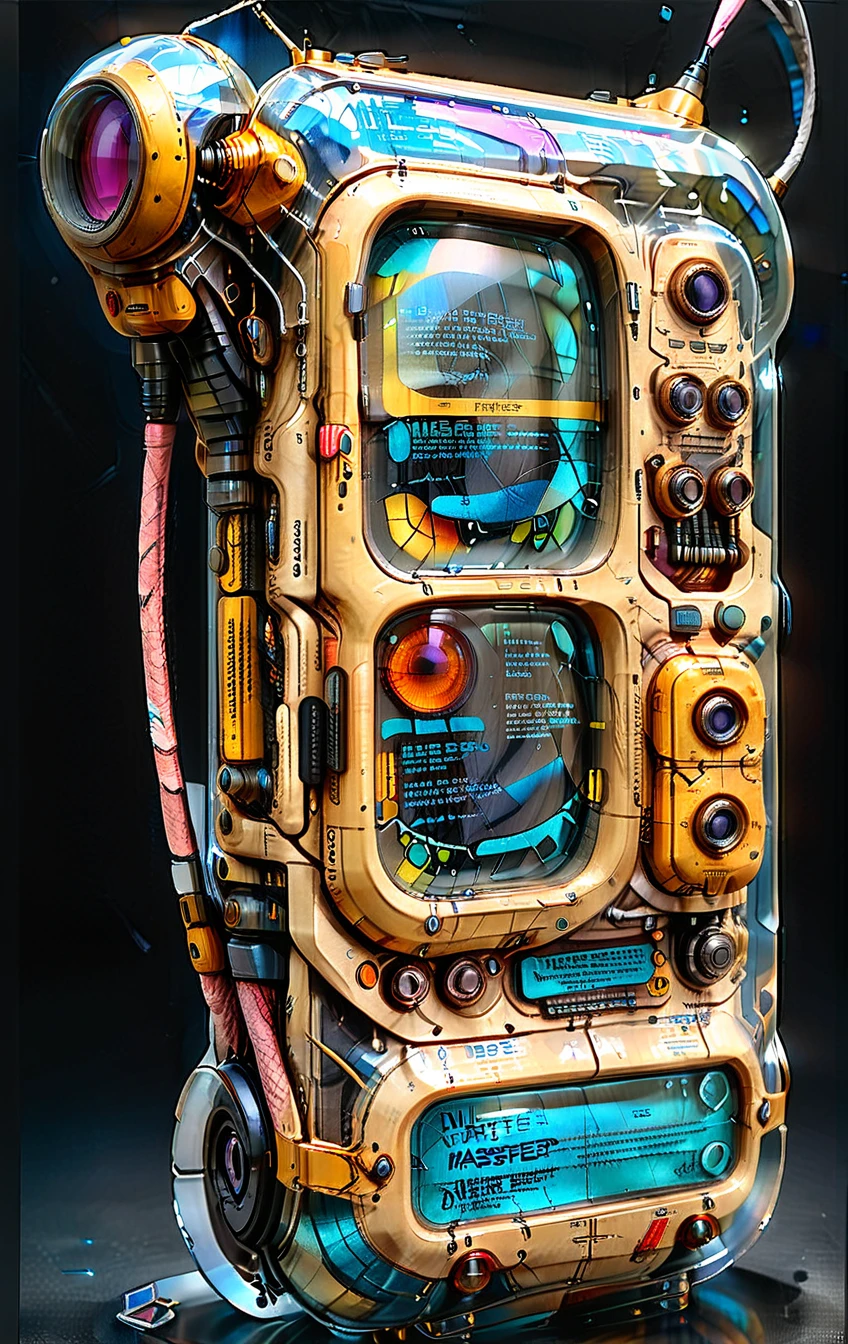 (in ARTIST style:1.4), (masterpiece:1.7),
View of buggy vehicle (science fiction texture, science fiction skin, science fiction, someplastic, no humans, black background, simple background, phone, still life, cable, screen, cellphone, english text, old style, old phone, device, wearable item, Frontal View,  (transparent:2), transparent skin, transparent texture),
(masterpiece:1.8), (highest detailed:1.8), (angle:1.8), perfectly lighted, (contrast), (saturated), (((sharp focus))),
(hyperdetailed:1.3), (intricate details:1.2), (Refined details:1.3), (best quality:1.5), highly detailed textures, vibrant colors,
<lora:add-detail-xl:1> (ultra sharp focus:1.8), (detailed skin:1.8), (detailed windows:1.8), (thin lines:1.8), (best quality:1.8),
<lora:Apparatus_-_Traction_City_Walkers_Vehicles:0.7>,
<lora:Someplastic_V2:1>,