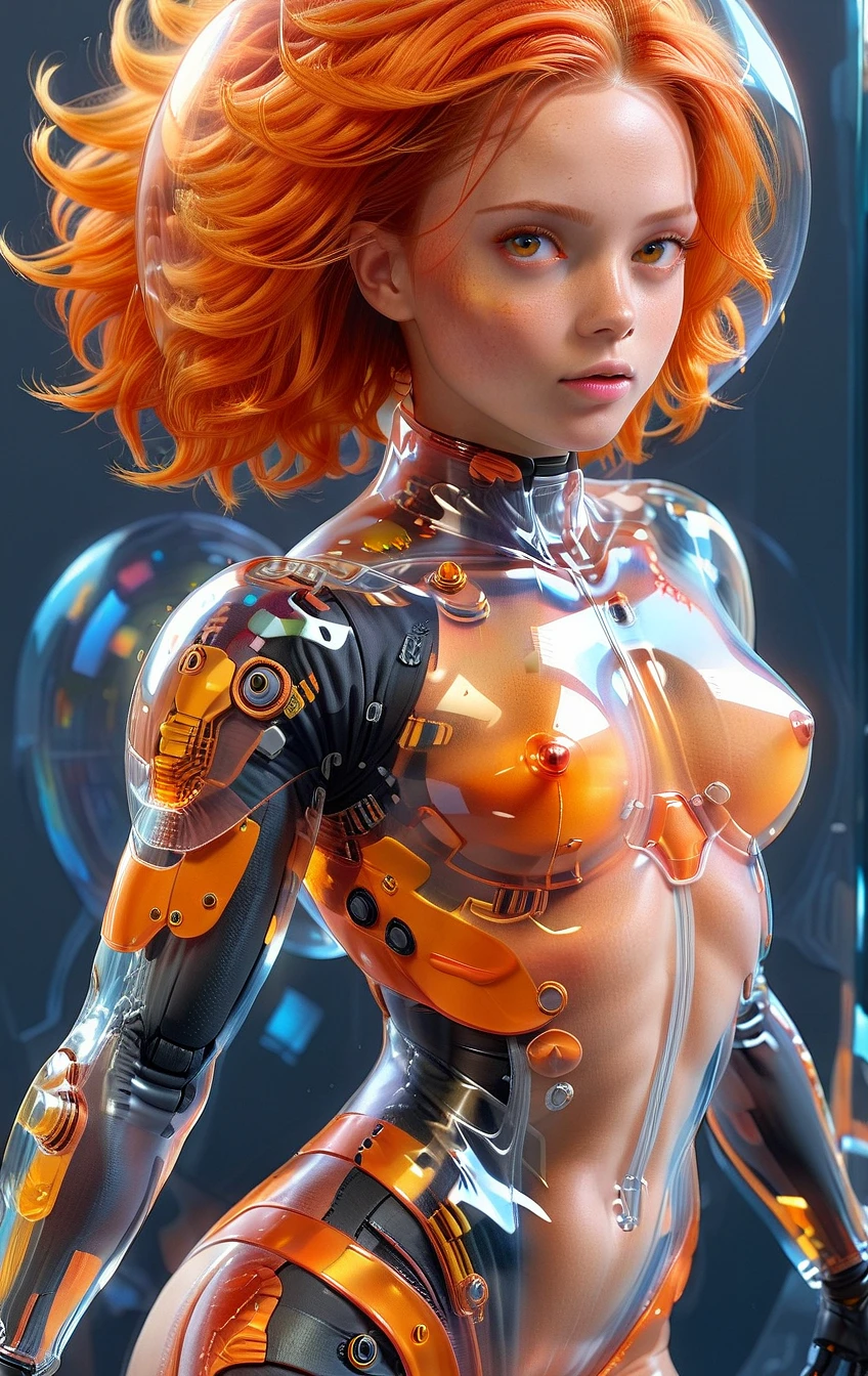 (cel-shading:2)+, Hyperrealism, (masterpiece:1.8),  transparent orange, transparent orange cloud background,
((Gorgeous and sexy transparent redhead girl facing viewer, (sexy pose:2), (from above:2), perfect transparent  orange transparent body, science fiction, transparent orange armour, transparent orange skin transparent texture,  transparent orange cloud background),
(full transparent orange body:2), transparent:2, (Transparent orange Texture:2), transparent orange cloud background),
(masterpiece:1.8), (highest detailed:1.8), (angle:1.8), perfectly lighted, (contrast), (saturated), (((sharp focus))),
(hyperdetailed:1.3), (intricate details:1.2), (Refined details:1.3), (best quality:1.5), highly detailed transparent  textures, transparent vibrant colors,
<lora:add-detail-xl:1> (ultra sharp focus:1.8), (thin lines:1.8), (best quality:1.8),
<lora:Someplastic_V2:1>,
<lora:glowneon_xl_v1:0.7>,