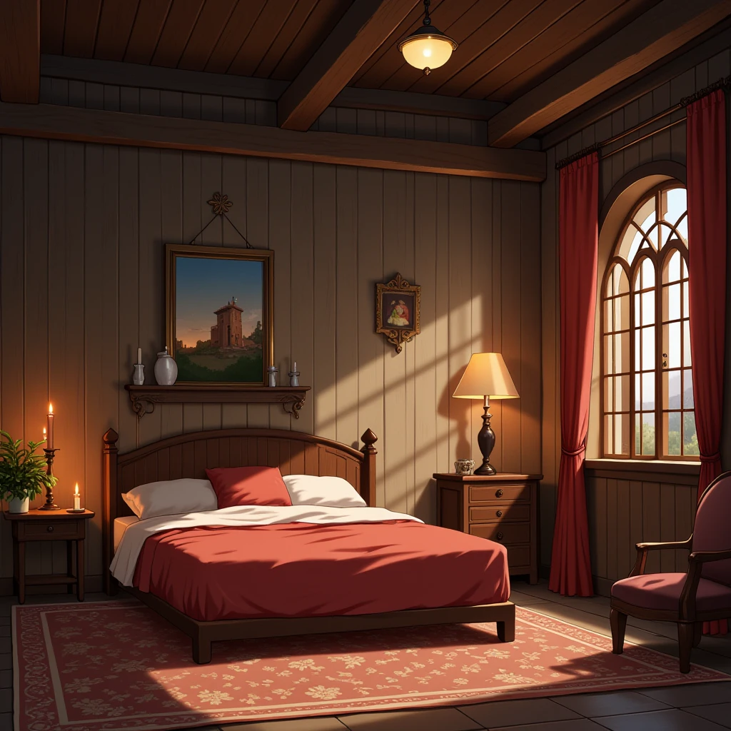 An anime image of rustic bedroom.