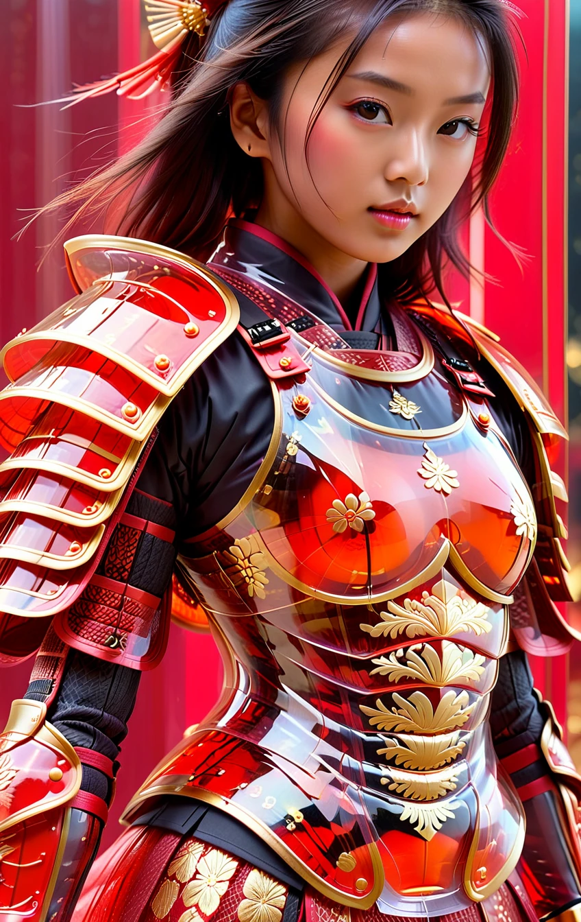 Closeup Portrait, An Abstract surreal colorful simple painted black PESonGoku
(girl wearing (red transparent Japanese Samurai Armor with gold ornament:2), (red Transparent shoulder pads:2), (red Transparent Shoulder Armor:2), (red Transparent Bracers Armor:2),
(red Transparent Wrist Armor:2)) standing with extreme Long Hair throughout the frame, made of lines, vertical lines, horizontal lines, Portrait Made of intertwining snakes,
weaving over and under each other throughout the frame, emphasis effect, moire effect, seamlessly extends the lines,
(masterpiece:1.8), (highest detailed:1.8), (angle:1.8), perfectly lighted, (contrast), (saturated), (((sharp focus))), (sexy pose:2), (hyperdetailed:1.3), (intricate details:1.2),
(Refined details:1.3), (best quality:1.5), highly detailed transparent textures, transparent vibrant colors,
<lora:add-detail-xl:1> (ultra sharp focus:1.8), (thin lines:1.8), (best quality:1.8),
<lora:Someplastic_V2:1>,