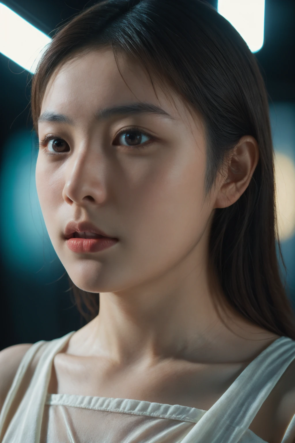 best quality, masterpiece, hinaicaline, raw photo of a asian female in white dress, close up face, brown hair, fashion accessories, looking at viewer, indoor, day time, professional photo, high contrast exposure, soft bokeh, high key light, hard shadow,
The high-resolution details show the perfect anatomical structure, attracting viewers with its stunning beauty. In the center of the scene, her exudes an aura of mystery. With smooth, sharp focus, the illustrations burst with high definition, and accent lighting casts an otherworldly glow in the contrasting bright colors on the concept art.