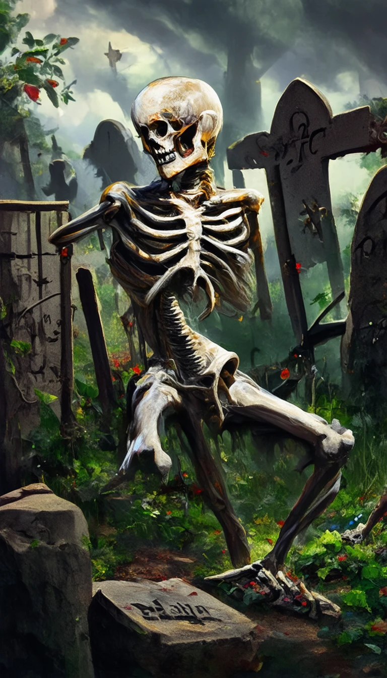 dscd_style skeleton dancing in graveyard