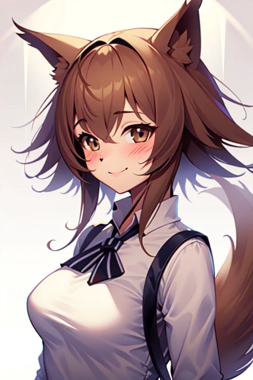 masterpiece, best quality, kobold, 1girl, brown hair, short hair, solo, brown fur, smile, blush