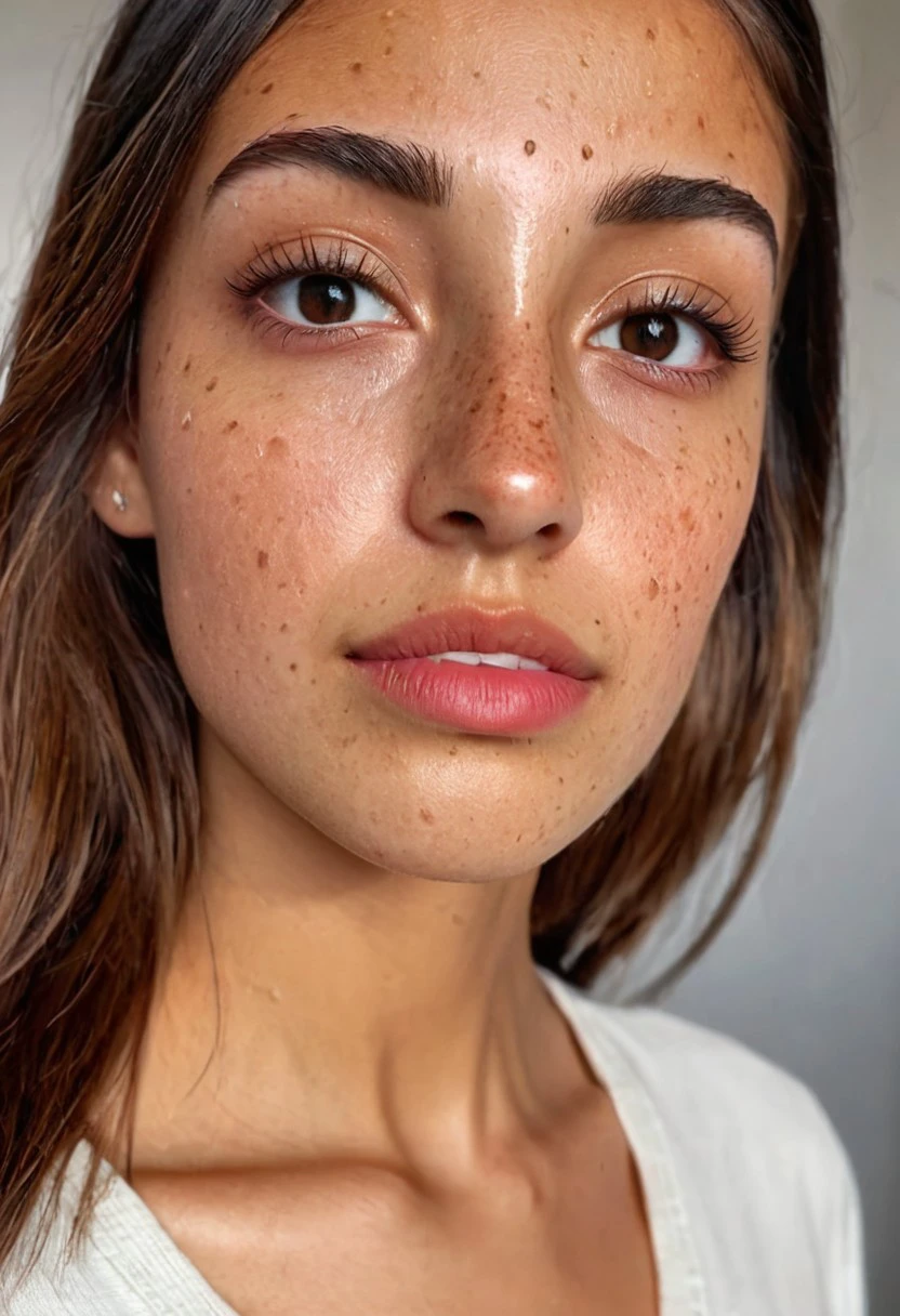 beautiful arab woman, 18 years, olive complexion, long luscious eyelashes, tall , fit, freckles, realistic, detailed, full body view, view from far away, oily skin, standing on a box in an ally, 8k resolution,