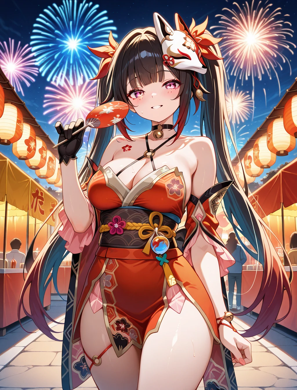 (masterpiece) ,best quality,amazing quality,very aesthetic,absurdres,newest, anime style, BREAK Sparkle, outdoor, festival, fireworks