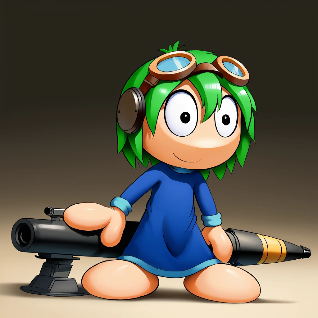 by ikiki,
score_9,score_8_up,score_7_up,
L3mm1ngs, Green Hair, Toony Feet, Blob Feet, Mitten Hands, Large eyes, blue robe, 1boy,

armor, cable, camouflage, cannon, full body, gloves, goggles, goggles on headwear ,gun, helmet, mecha musume, solo, weapon wheel 