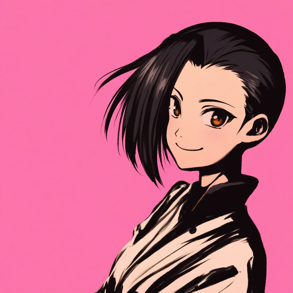 ayase momo, 1girl, smile, pink background