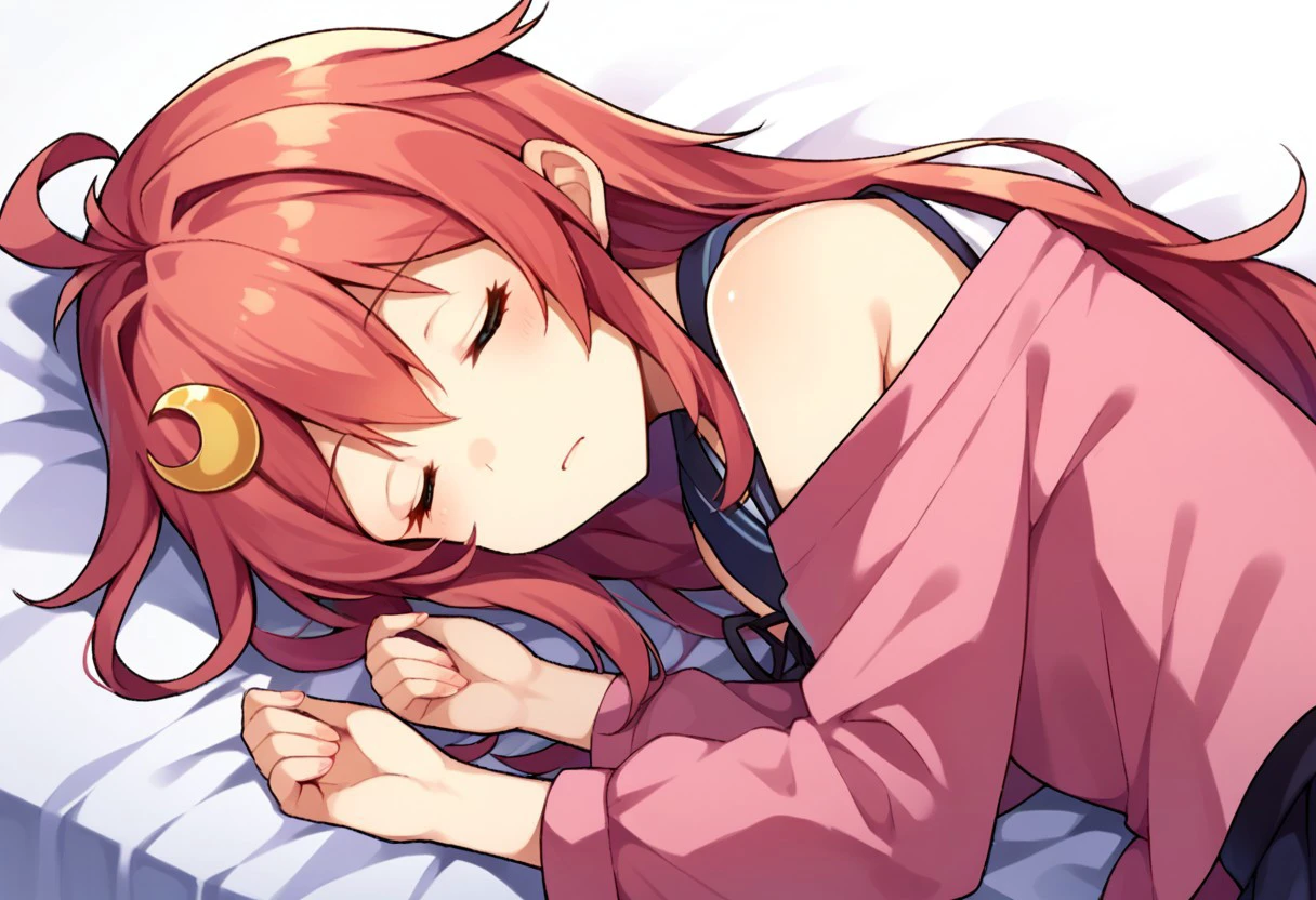 score_9, score_8, score_7, source_anime, uzuki (kancolle), crescent hair ornament, rabbit hair ornament, sleeping