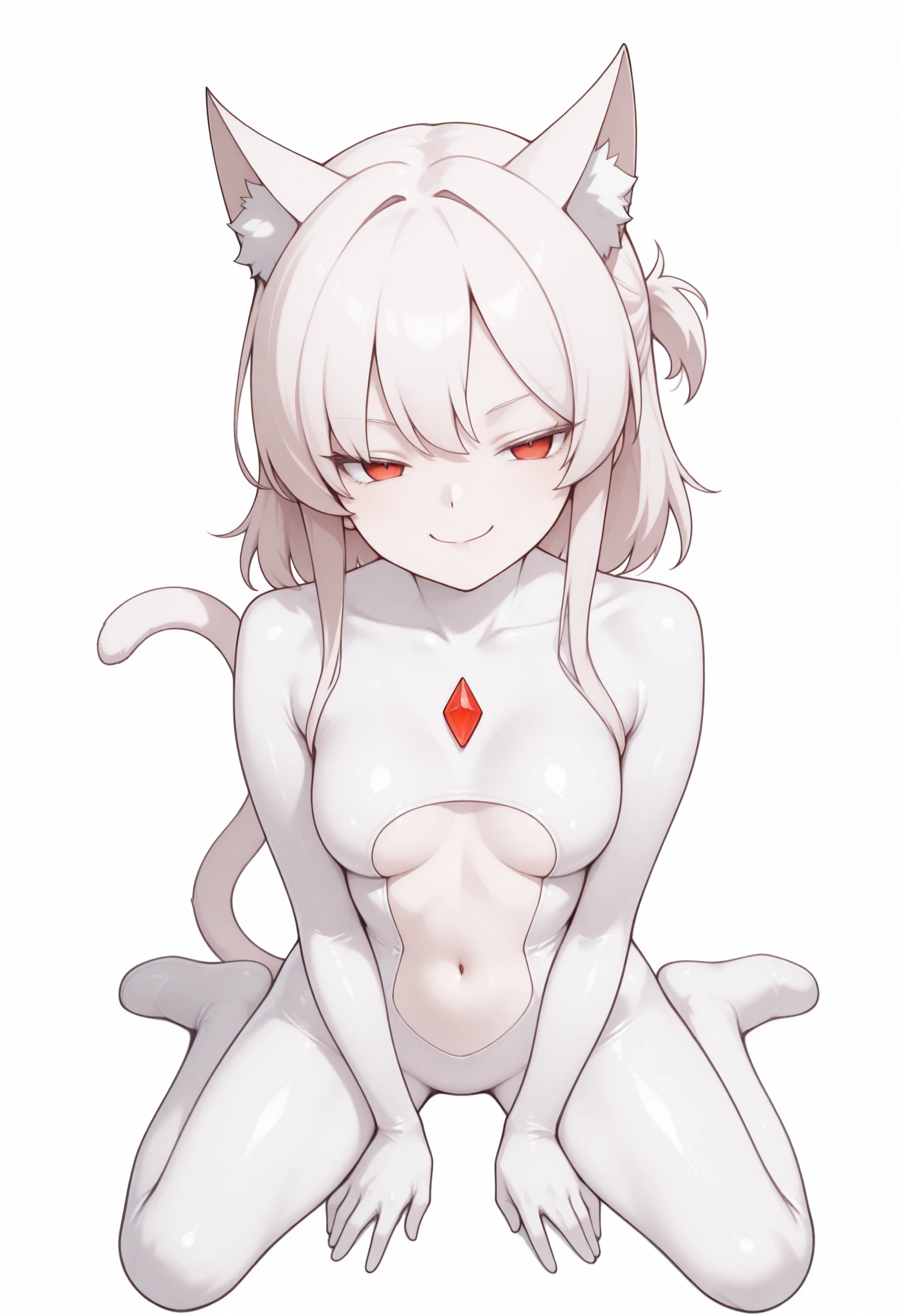 nsfw,1 girl,Solo,tan,attractiveSmile,breasts,adult,White hair,red eyes,wolf hair,topless,full body,light areola
wolf girls,Androgynous,big breast 
best quality,very aesthetic,absurdres,pov,looking at viewer,front view,straight-on,puffy nipples,(seiza :1),(from front),