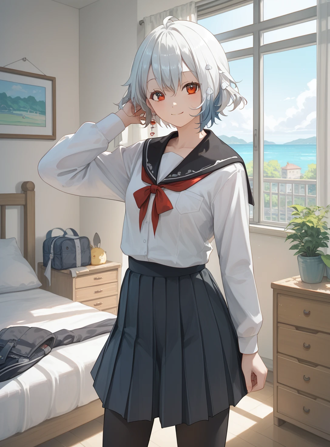 score_9, score_8_up, score_7_up, source_anime, solo, 1girl,bright colors,day,
 <lora:ç½é£ããã_Shirona_Shizuku__ããªãã«ã_Neo-Porte_Vtuber-000012:1>
shirona shizuku,1girl, solo,school uniform,standing, Single earring,
indoors, looking at viewer,standing, bedroom,smile,