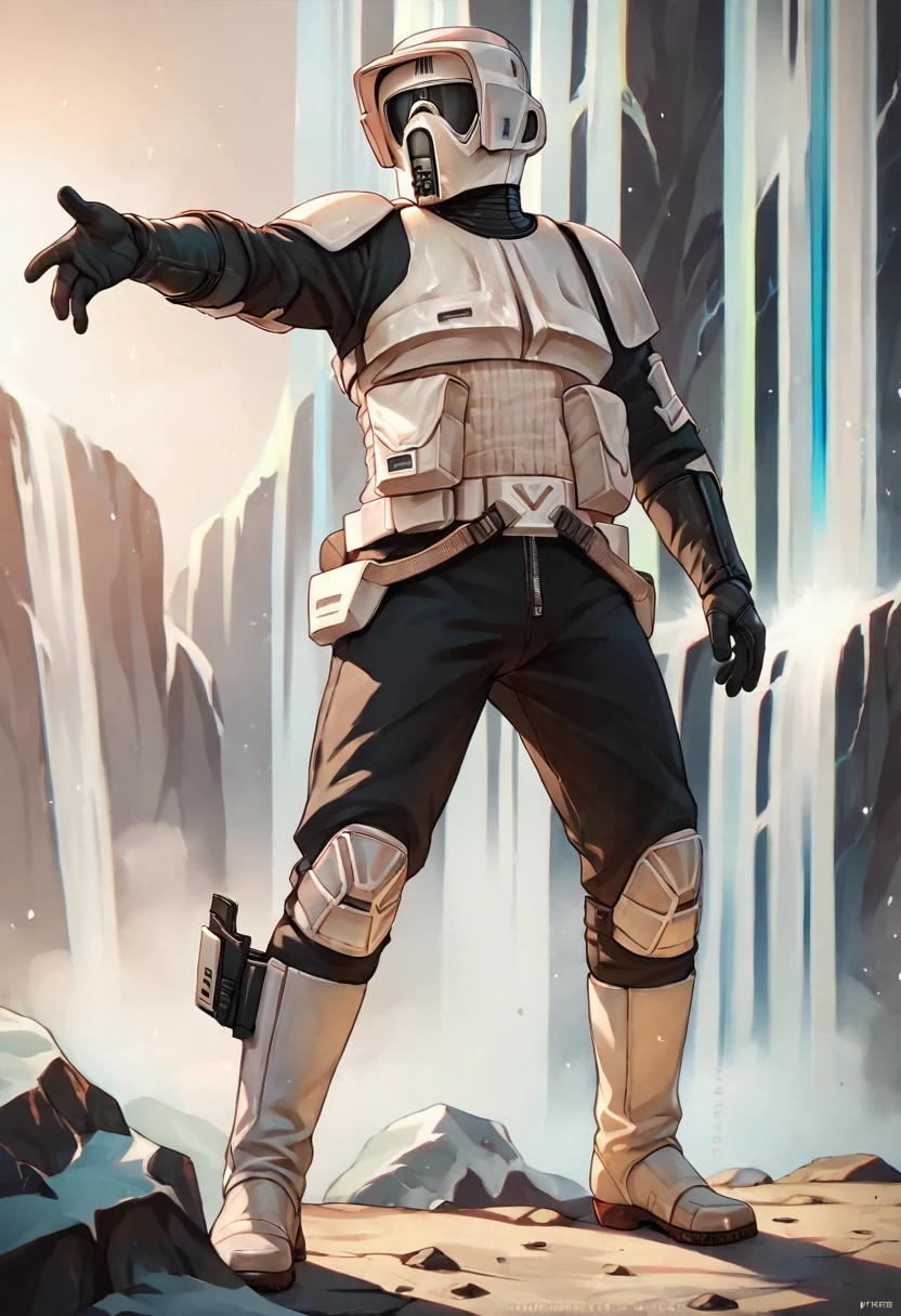 <lora:scout-trooper-PXL:1> scout-trooper-pxl, scout trooper, solo, Muscular, full body, iceberg, , crotch zipper, Multiple rings, , knees together feet apart, , score_9, score_8_up, score_7_up, score_6_up, score_5_up, score_4_up, source_cartoon