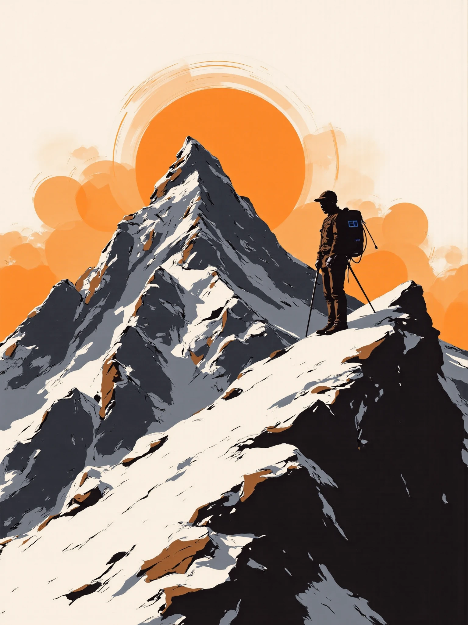 mad-mdrnmnmlsm painting of mountain range, temple, buddha statue, climbing gear<lora:modern-minimalism-flux:1.2> brush_stroke, light orange
