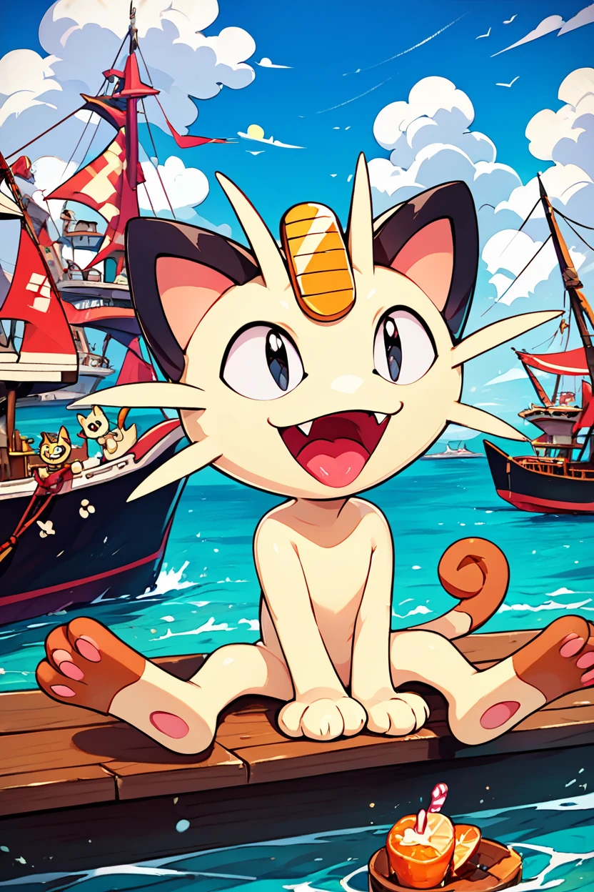 score_9, score_8_up, score_8,  ,,,  zzMeowth, smile, open mouth, sitting, full body, :d, outdoors, sky, day, tongue, cloud, water, black eyes, fangs, watercraft, ship, boat, ,<lora:MeowthPokedexPDXL:0.8>,   ,,, ,,, embedding:zPDXL, Expressiveh, <lora:CatalystStylePDXL:0.6>,  <lora:SDXLFaeTastic2400:0.5>,  <lora:Expressive_H-000001:0.4>,