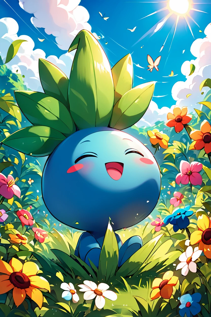 score_9, score_8_up, score_8,  ,,,  zzOddish, smile, open mouth, closed eyes, flower, :d, outdoors, sky, day, cloud, blue sky, blush stickers, happy, sunlight, grass, bug, butterfly, sun,  ,<lora:OddishPokedexPDXL:1.0>,   ,,, ,,, embedding:zPDXL, Expressiveh, <lora:CatalystStylePDXL:0.6>,  <lora:SDXLFaeTastic2400:0.5>,  <lora:Expressive_H-000001:0.4>,