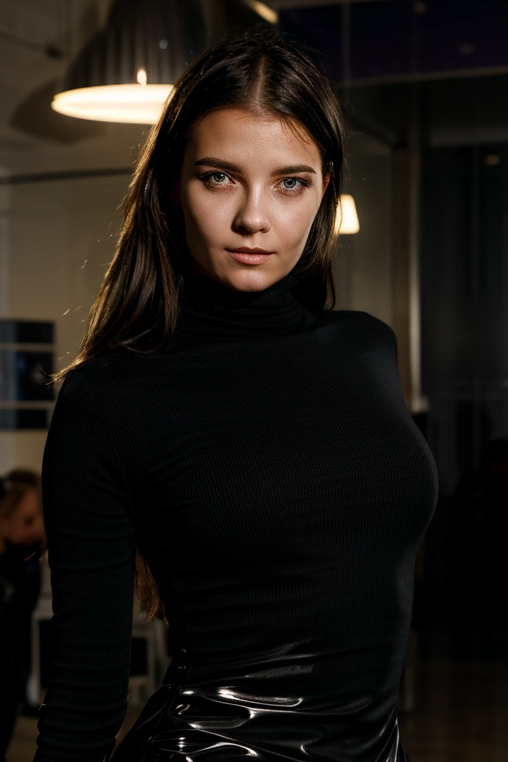 cfenn, 35mm portrait of a young woman wearing a dress in a crowded street, professional, atmospheric haze, excellent dynamic range, latex turtleneck, sfw:1.2, masterpiece, excellent quality, ultra detailed, subtle lighting, soft focus, detailed shadows
