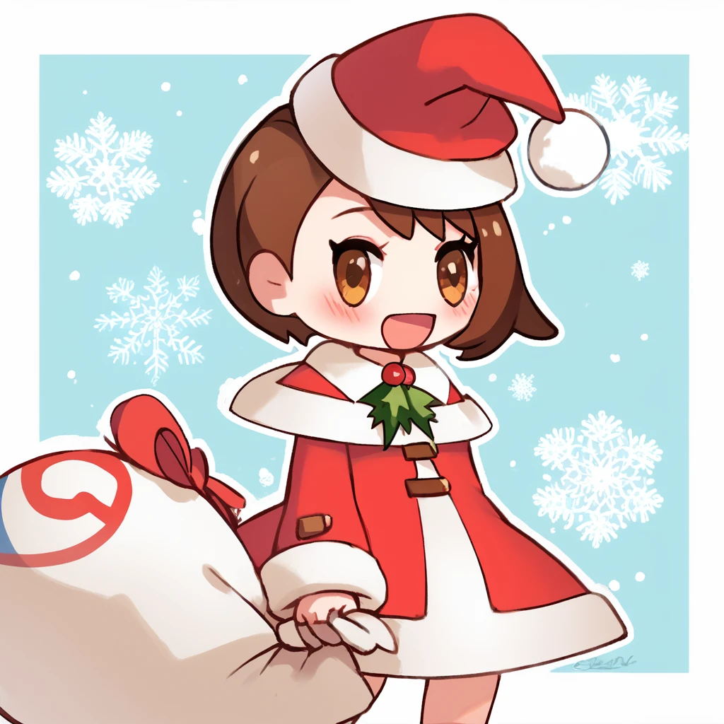 score_9, score_8_up, score_8, medium breasts, (curvy), cute, eyelashes,       BREAK, , BREAK, gloria (pokemon), brown eyes, brown hair, <lora:Gloria_Pokemon_P1:0.8>,, zzPadoru, blush, smile, open mouth, meme, holding sack, santa hat, dress,  ,<lora:PadoruMemePDXL:1.0>,  ,<lora:Style55_PDXL:0.3>,  , BREAK,  smile, looking at viewer, cowboy shot,  embedding:zPDXL, Expressiveh, <lora:Expressive_H-000001:0.4>,