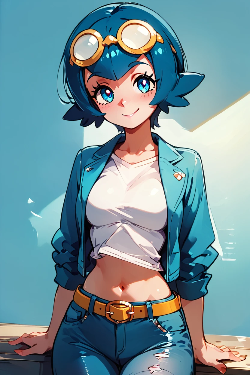 score_9, score_8_up, score_8, medium breasts, (curvy), cute, eyelashes,     ,,, , zzCLana, blue eyes, blue hair, short hair,  white shirt, open clothes, midriff, denim pants, blue jacket, goggles, <lora:CollegeLanaPDXL:1.0>, ,,,, BREAK, <lora:GoldenCAT_Lora_PDXL_v2:0.8>, smile, closed mouth, looking at viewer, cowboy shot, ,,, embedding:zPDXL, Expressiveh, ,,, <lora:Expressive_H-000001:0.4>,