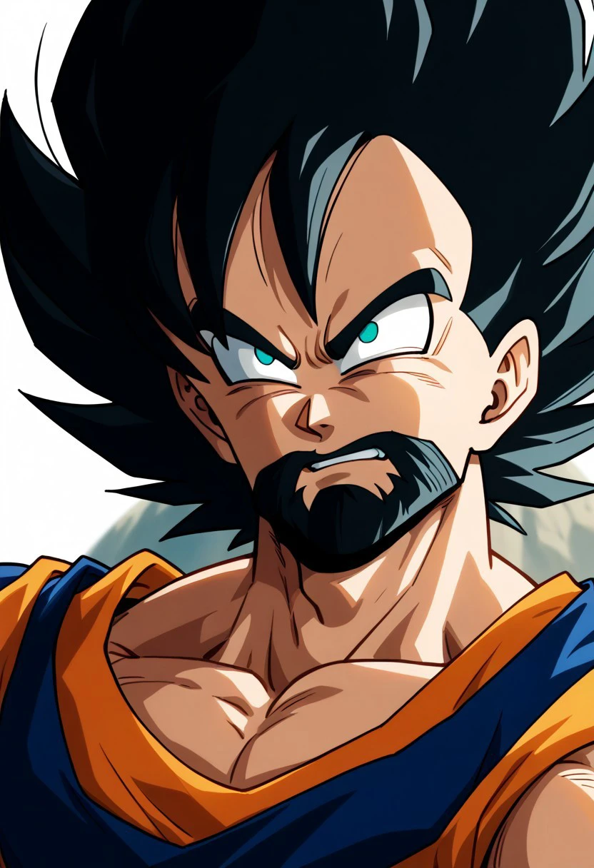 soulr, ((perfect anatomy)), detailed, perfection, bold lines, sharp eyes, solo, angle,  score_9, score_8_up, score_7_up, detailed, perfection, bold lines, sharp eyes, 1boy, solo, (vegeta), (beard)