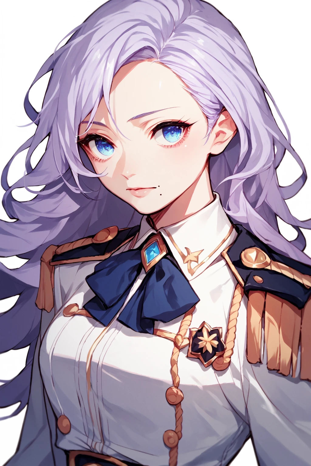 score_9, score_8_up, score_7_up, score_6_up, score_5_up, score_4_up, <lora:Edel - Grand Chase:1>  GCEdel, blue eyes, pastel purple hair, long hair, beauty mark, uniform