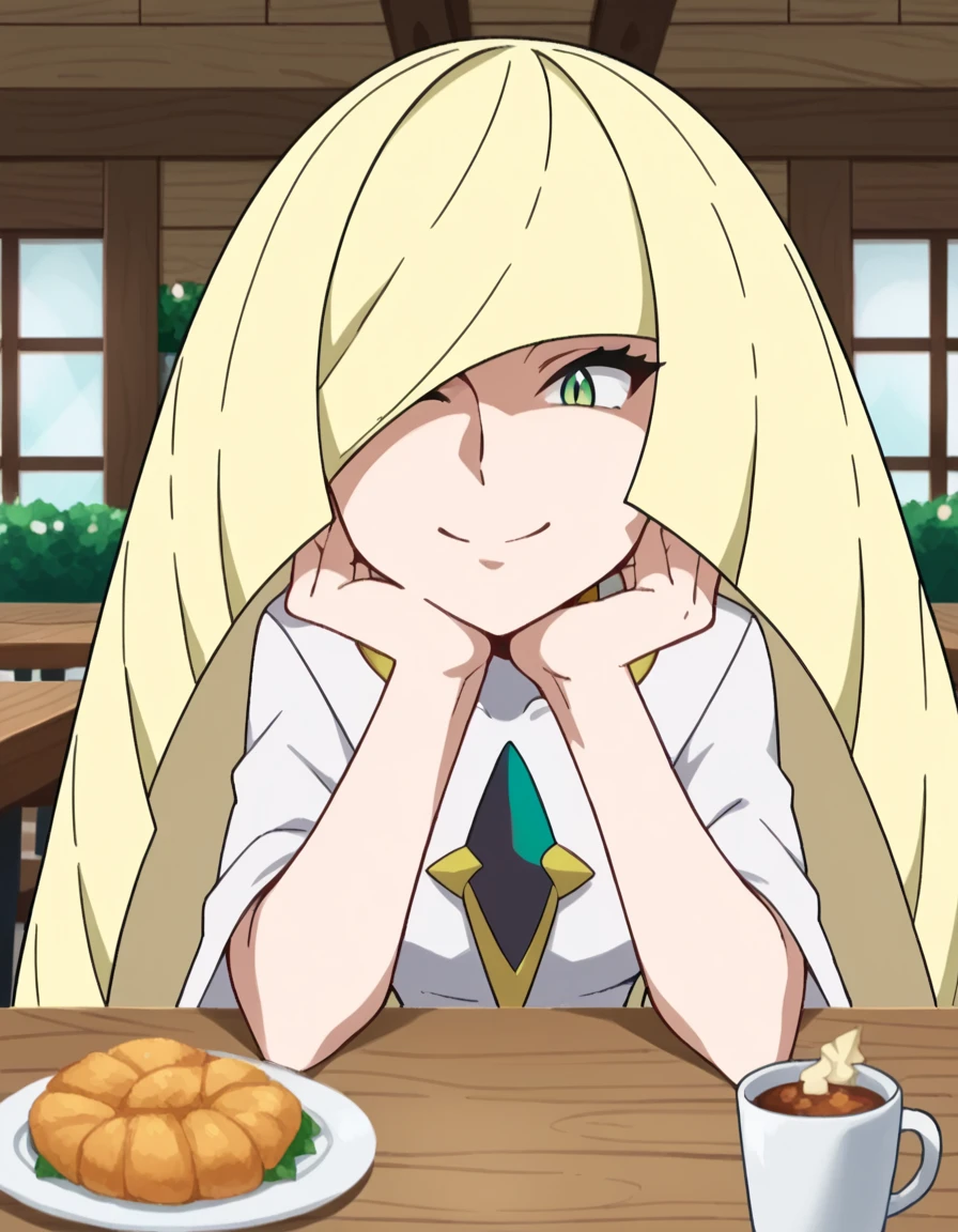 score_9, score_8_up, score_7_up, source_anime, <lora:pokemon-lusamine-anime-ponyxl-lora-nochekaiser:1>, pokemonlusamine, blonde hair, green eyes, hair over one eye, long hair, multicolored hair, streaked hair, very long hair, mature female, <lora:pov-across-table-ponyxl-lora-nochekaiser:1> pov across table, pov dating, restaurant, table, meal, care, cup, head rest, smile, elbow on table, food, elbow rest, ,