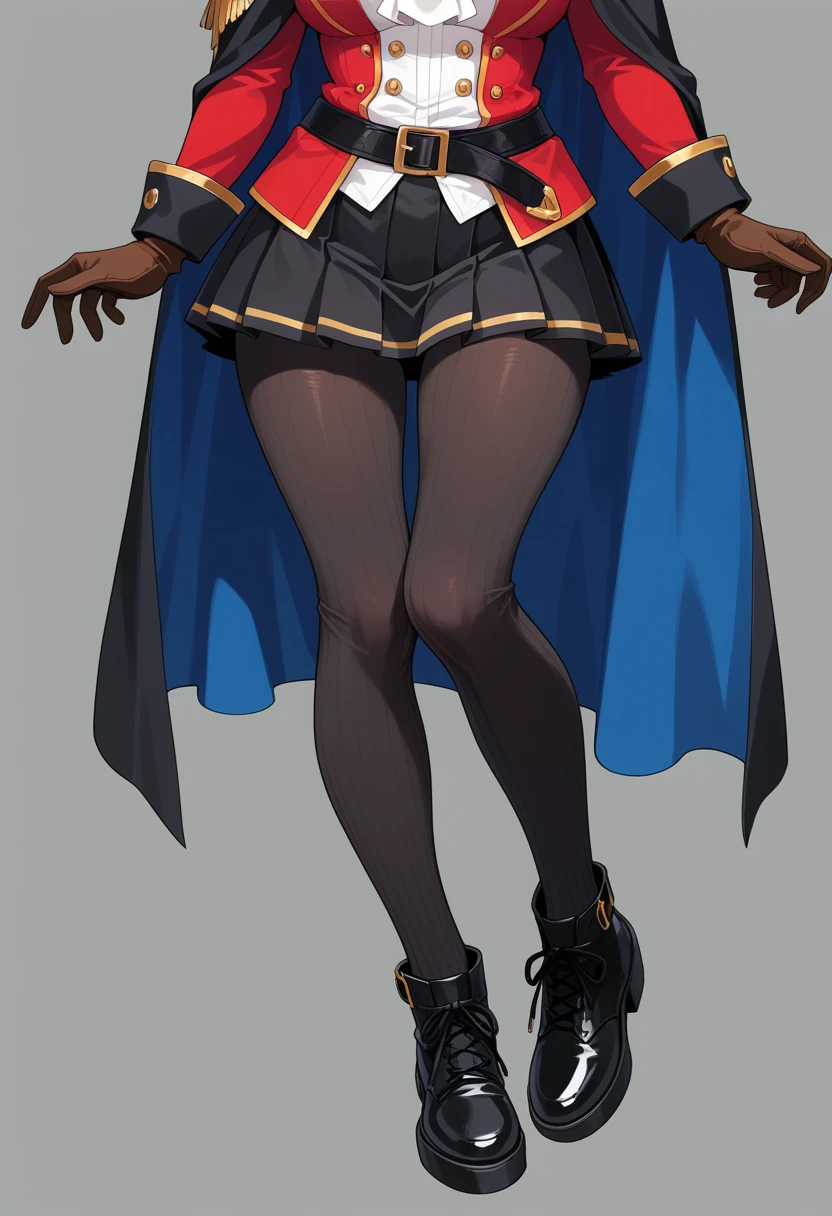 masterpiece, best quality, amazing quality, very aesthetic, absurdres, 1girl, solo, full body, leg focus,
red mage, red jacket, white ascot, belt, black skirt, pleated skirt, black pantyhose, black footwear, brown gloves, blue cape, black cape, black epaulette, <lora:CottonTights-Illustrious:0.3> cotton tights, loose tights, knee crease, ankle crease,
ribbed legwear,