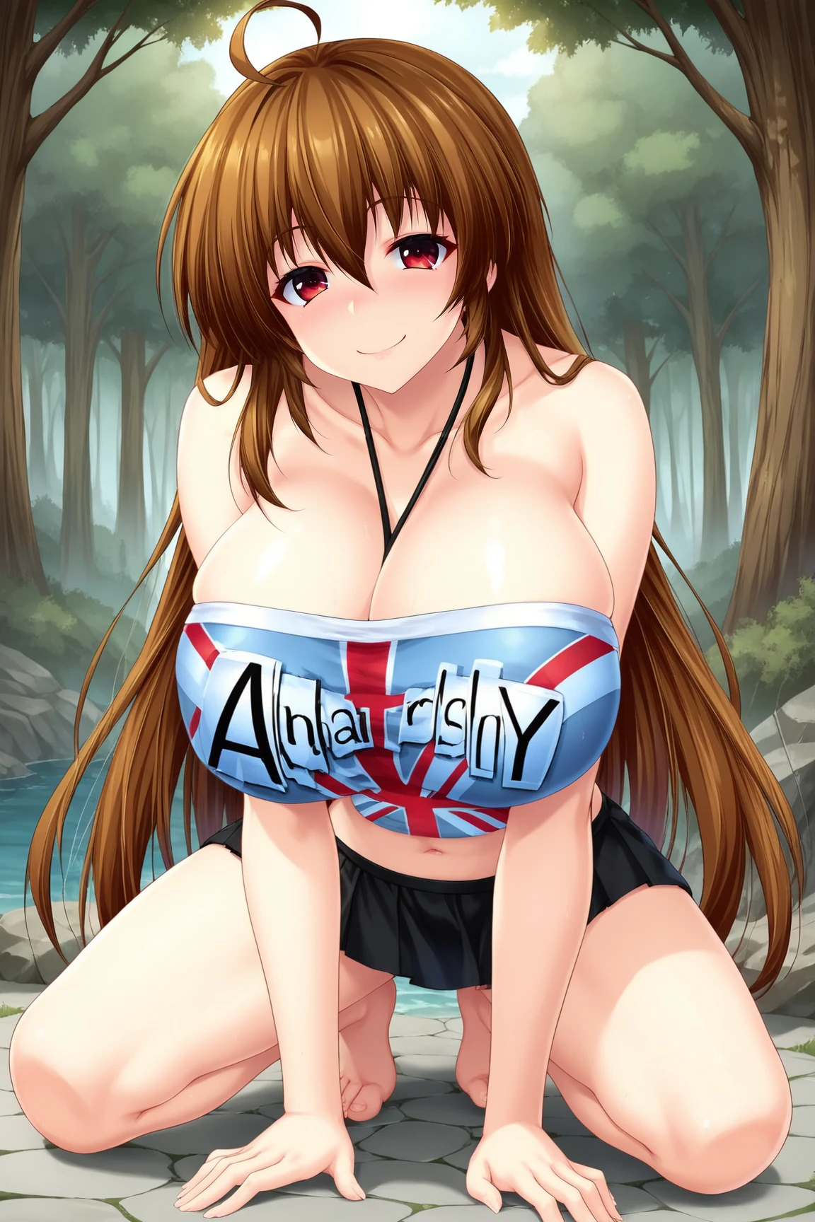light brown hair, high ponytail, half updo, blue bow, pink bow, hair bow, butterfly hair ornament, parted bangs, hair between eyes, wavy hair, long hair, green eyes, Expressway , large Breasts, nsfw, nipple, naked, empty eyes, 独奏, frozen, Wet, crying ,, Naked, , (1girl) 独奏, Peeing, lactation, projectile lactation