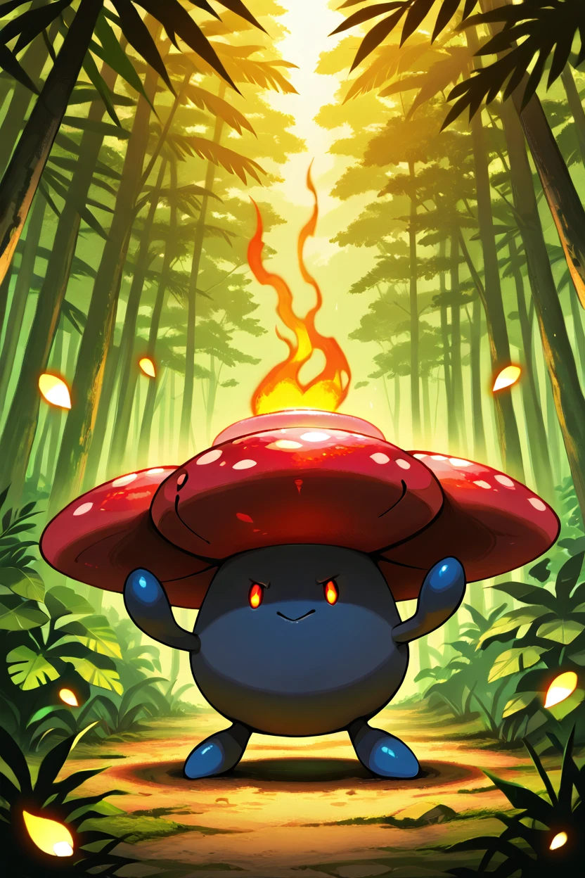 masterpiece, best quality,   Vileplume, solo, no humans, <lora:VileplumePokedexIXL:1.0>,   fierce expression, battle stance, glowing red eyes, dense jungle, toxic atmosphere, scattering spores, glowing petals, dynamic pose, cinematic lighting, intense action, ominous energy, powerful presence