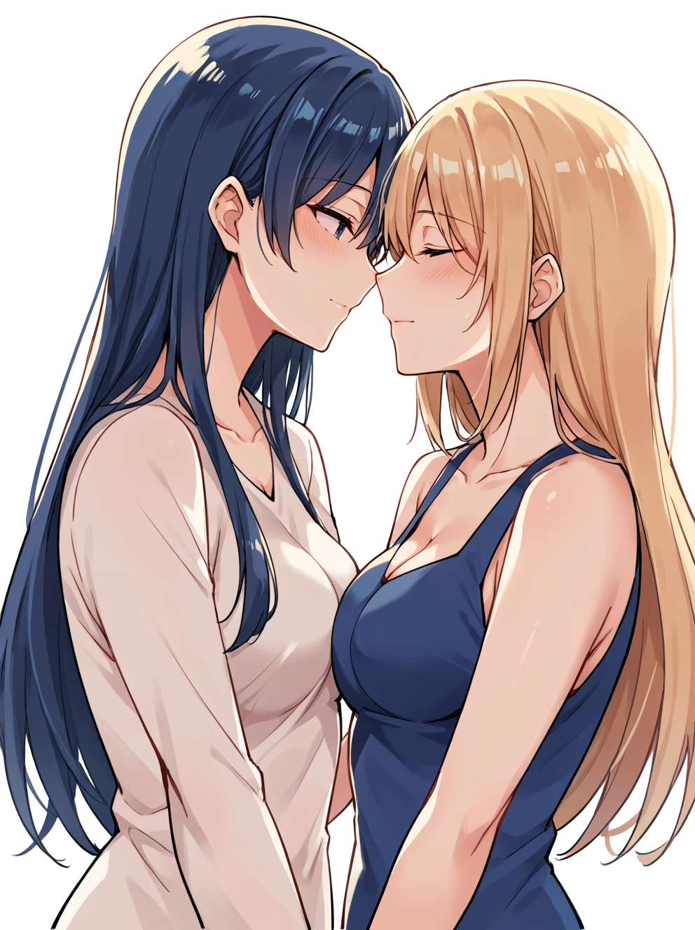 Two Women,Alpha ,Long blonde,((Touching the chest)),gamma,Long Black Hair, ((naked))), Erect nipples,Big Breasts, kiss, (adult)
 ((My crotch is wet)),Love Hotel,My crotch is wet,Are standing,(masterpiece:1.2), High resolution, Highest quality, 8k,