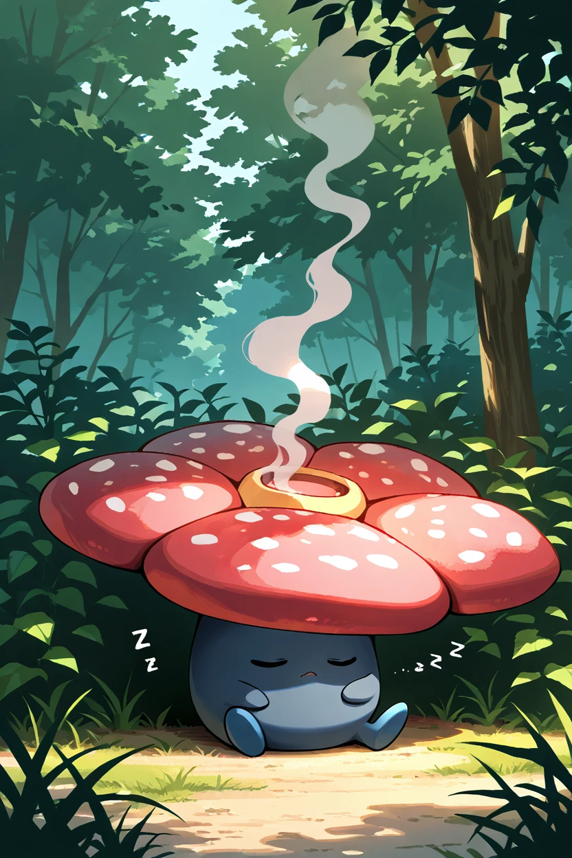 masterpiece, best quality,   Vileplume, day, sleeping, smoke, zzz, <lora:VileplumePokedexIXL:1.0>,