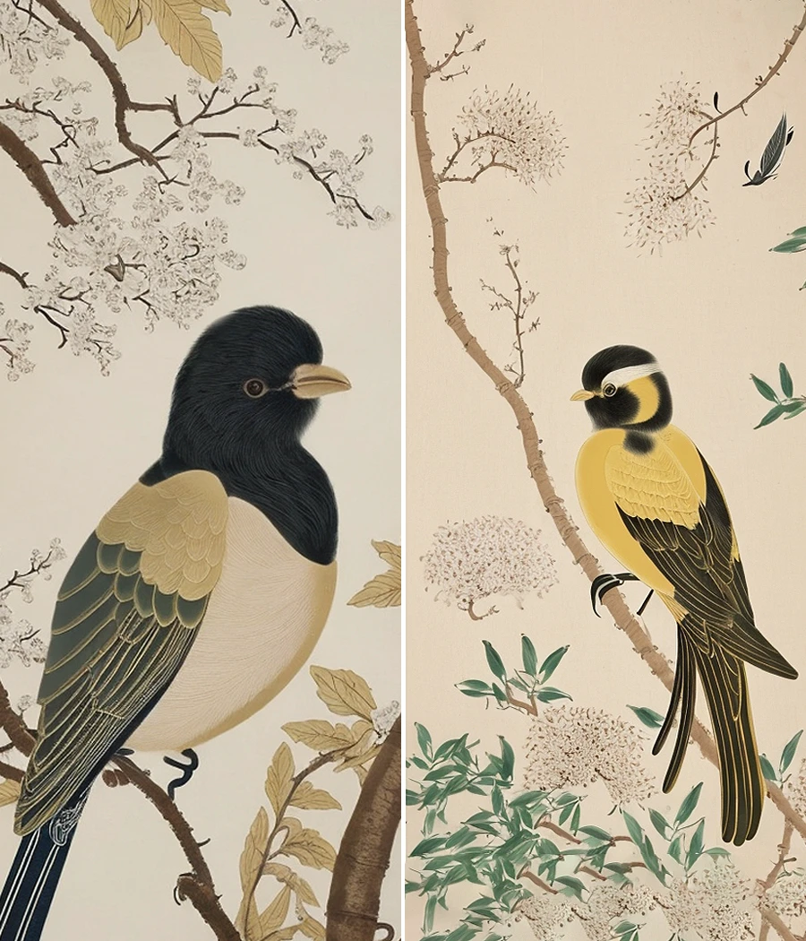 A Song Dynasty painting of a one Bird,large leaf,fine-brushwork,tree branches,(Minimalist A Song Dynasty painting of a one Bird,large leaf,fine-brushwork,tree branches,(Minimalist style:1.3),close-up view of a bird,centered composition,intricate feather details of bird,(Close-up of the bird in the picture:1.4),gradual coloring in meticulous brushwork,(simple light yellow rice paper background:1.2),ultra-fine details,Oriental aesthetics,songyun,<lora:songyun-v3:0.7>,