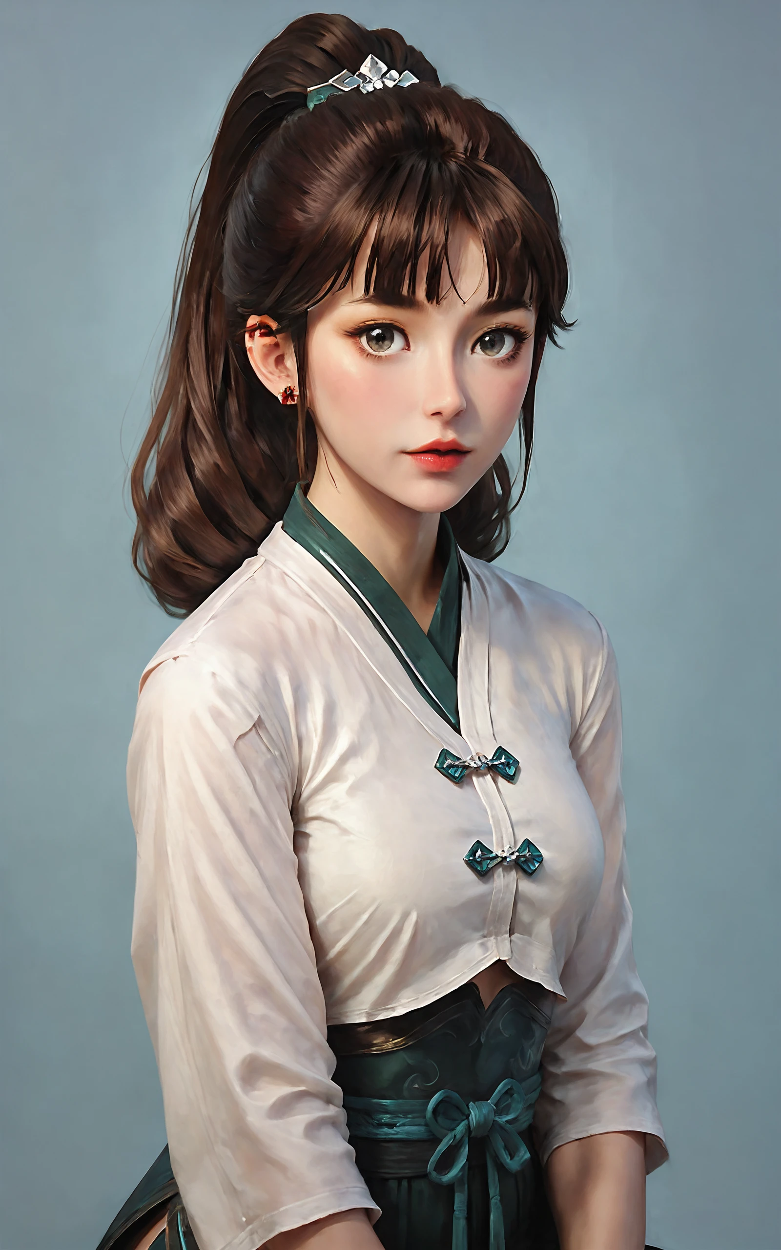 score_9,score_8_up,score_7_up,
<lora:ruanxiuPony-000002:1>,
ruanxiu,1girl,solo,ponytail,brown hair,realistic,simple background,long hair,chinese clothes,looking at viewer,lips,
<lora:B0ld01lp41nt:0.7>,B0ld01lp41nt,