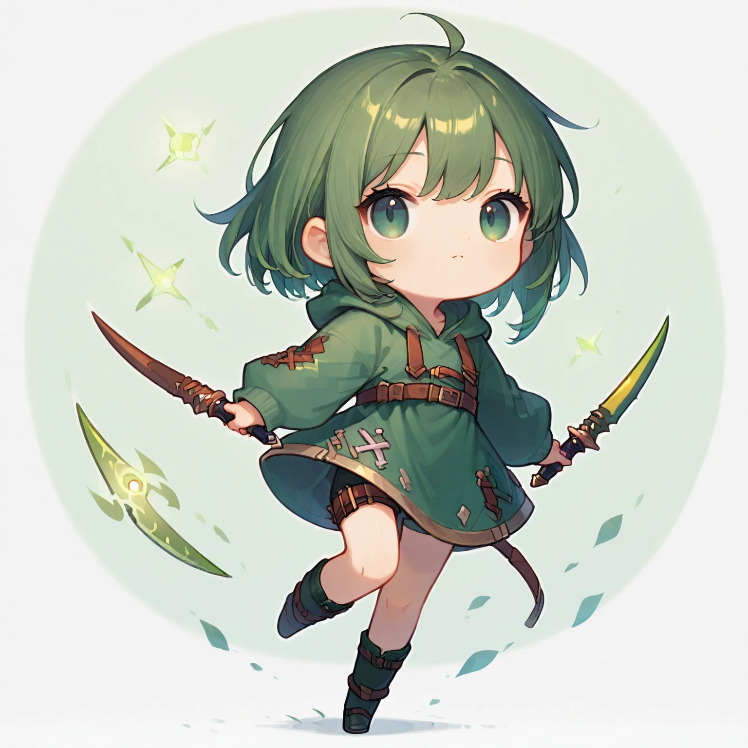 Green Color Chibi Masterpiece, best quality, 1girl, full body, chibi:0.01, dark green ...