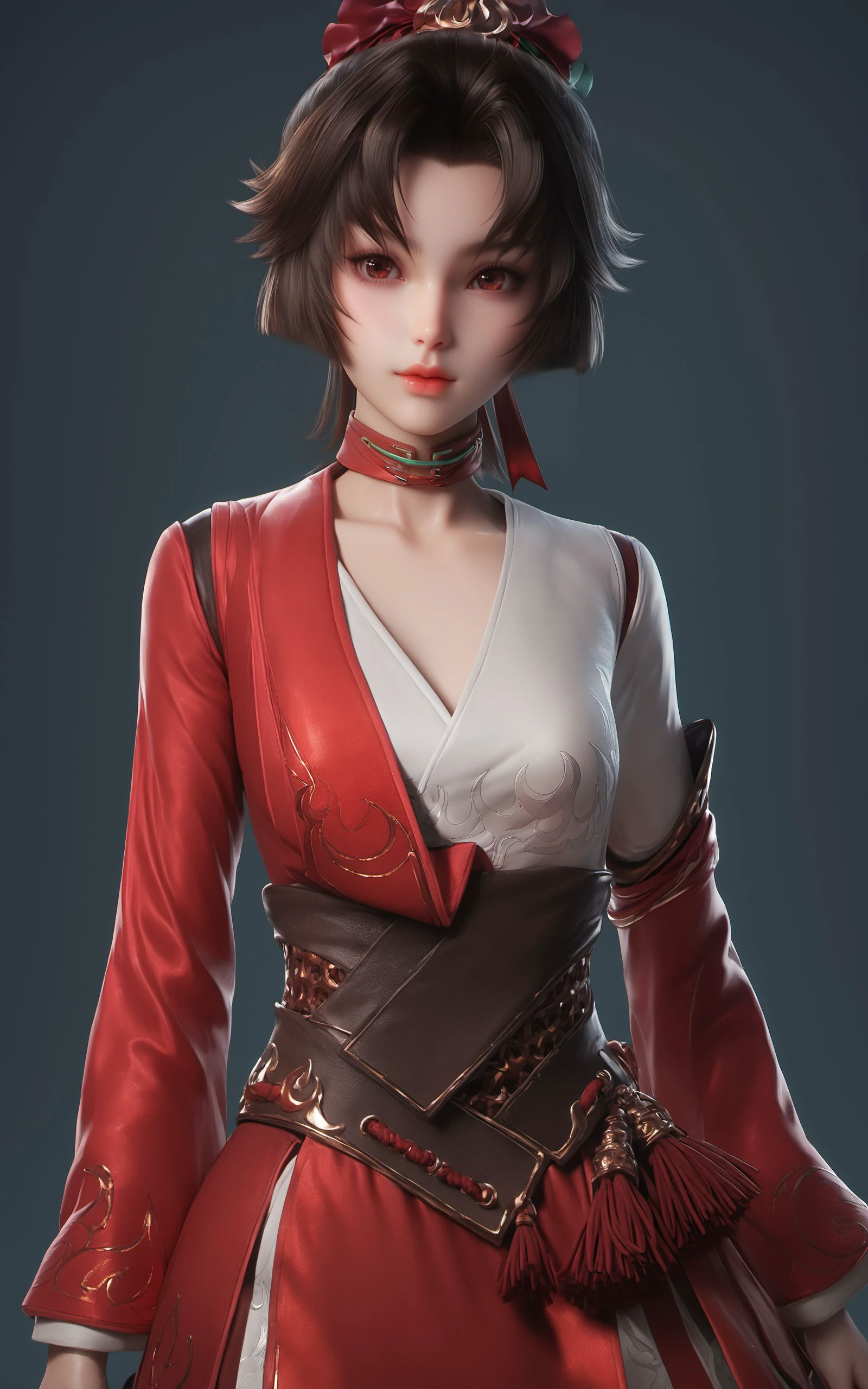 score_9,score_8_up,score_7_up,source_anime,
<lora:YunYingPonySSS1:1>,yunying,front view,simple background,black_background,round face,shiny_skin,wallpaper,(((cowboy_shot))),hands_on_hips,