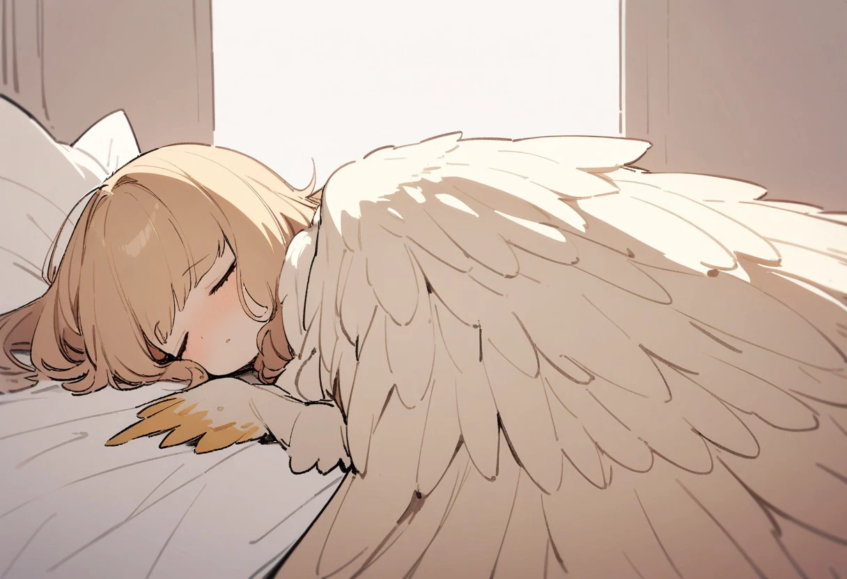 masterpiece, best quality, 32k, high resolution, absurdres, harpy, sleeping