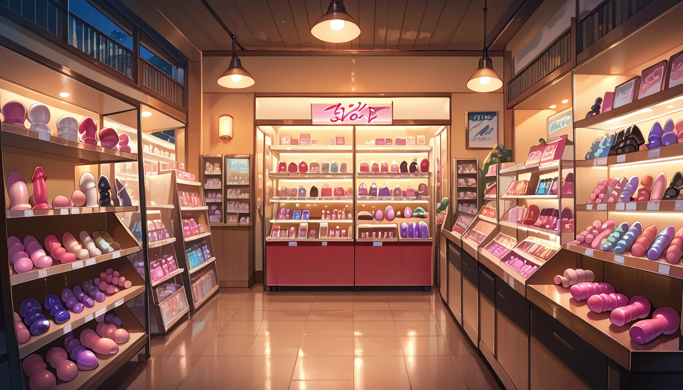 score_9, score_8_up, score_7_up,source_anime, <lora:Spicy_Toys_and_Lingerie_Shop:0.8> hslsb, scenery, sex toy shop, indoors, sex toy, night, lamp, no humans, depth of field,