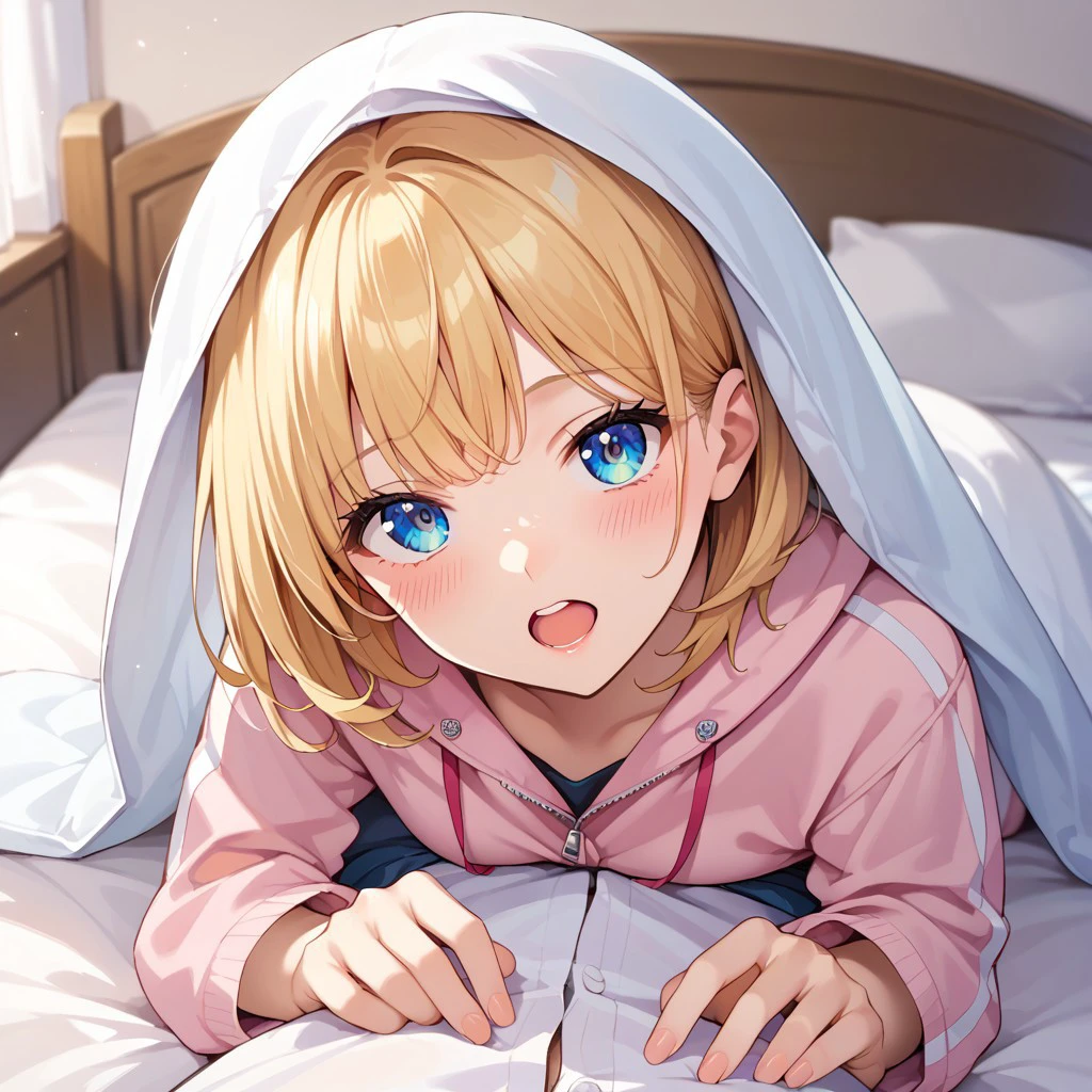 score_9, score_8, score_7, source_anime, bed invitation, POV, looking at viewer, blush, open mouth, upper teeth only