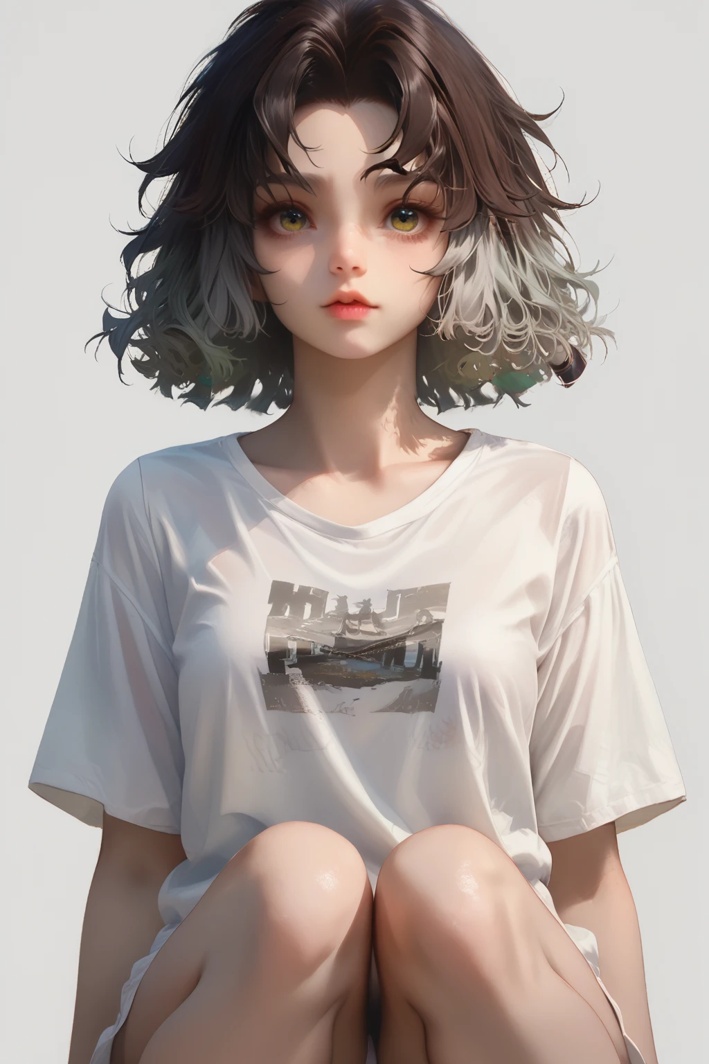 score_9,score_8_up,score_7_up,
<lora:YunYingPonyZS:1>,
<lora:v6:0.3>,yunying,
1girl,solo,
grey gradient hair,Loose hair,Natural Hair,No Accessories,Loose Hair,Curly Bob,
white t-shirt,no pants,bare legs,oversized_clothes,(covered nipples:0.4),
simple_background,white_background,
white transparent underwear,portrait,