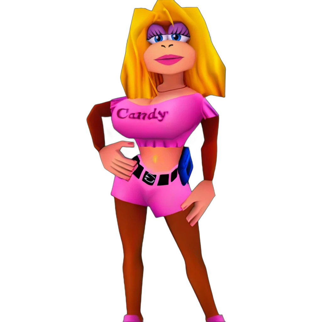 candy, pink top, pink shorts, pink shoes, standing, hand on hip, front view,